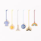 Ensemble des charms brodés Marinière, Soleil, Tour Eiffel, Oeil grec, Taxi et Arc-en-ciel – par Venitee Family
